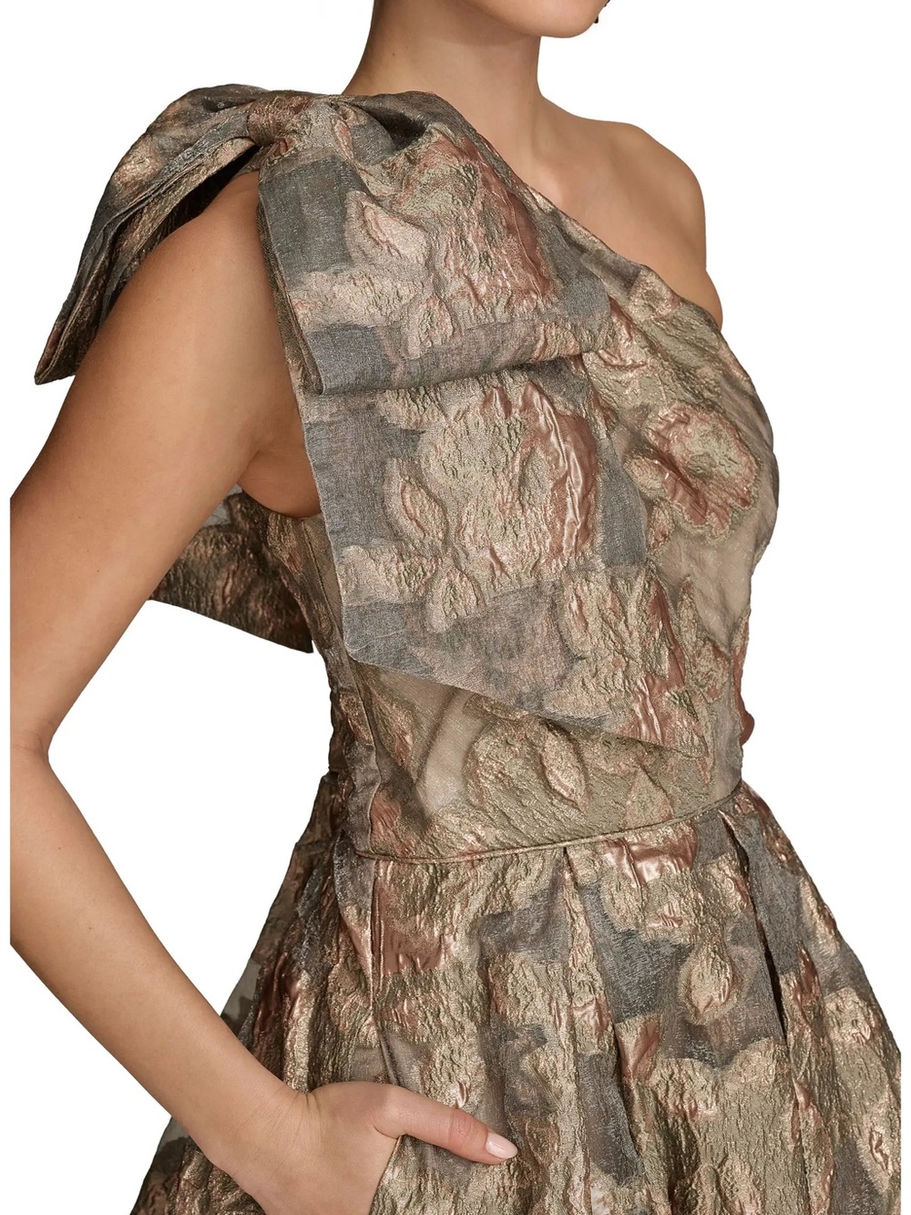 One-Shoulder Metallic Jacquard Gown
